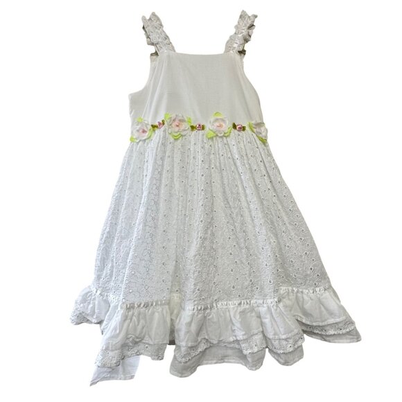 Origami Other - ORIGAMI White Eyelet Dress Girls 3T 3 Floral Waist Cotton Toddler Girl Fancy